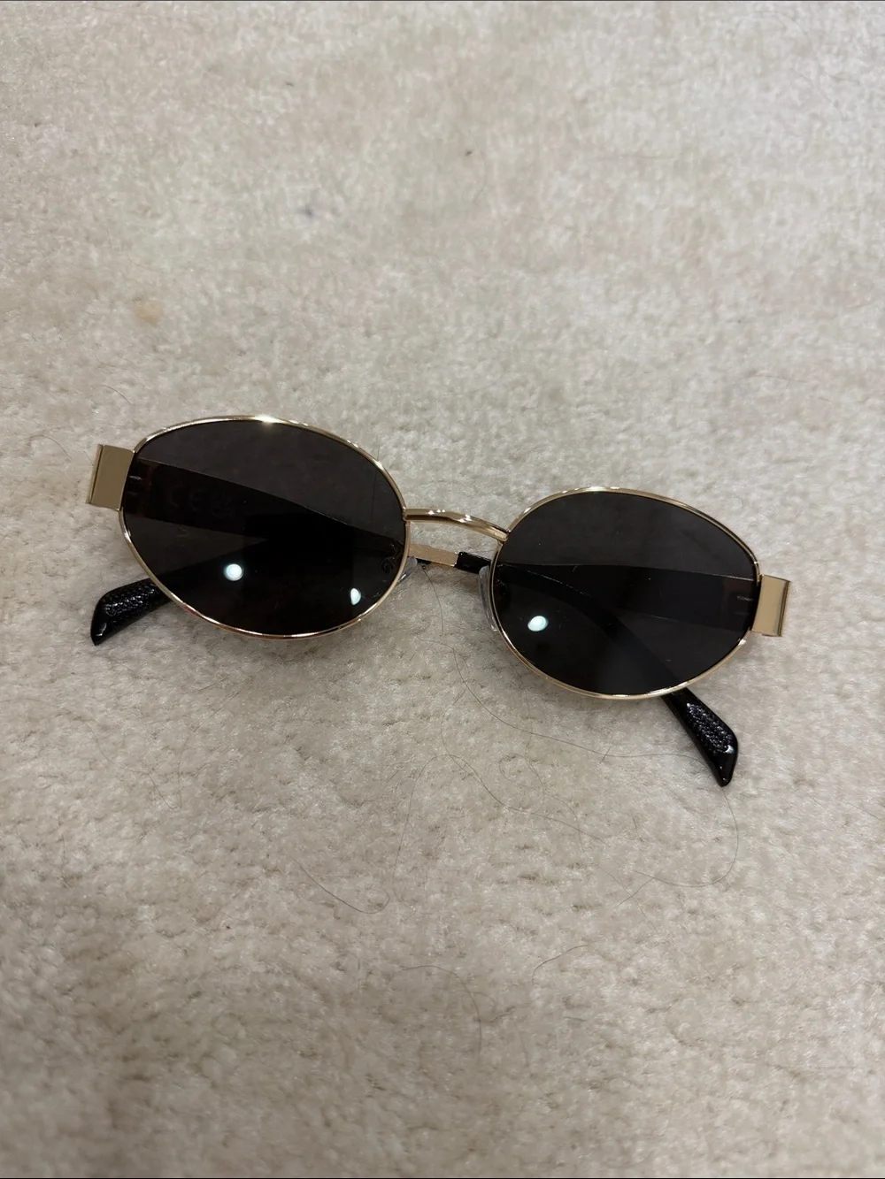 Gold Frame Black Lens Oval Women's Sunglasses